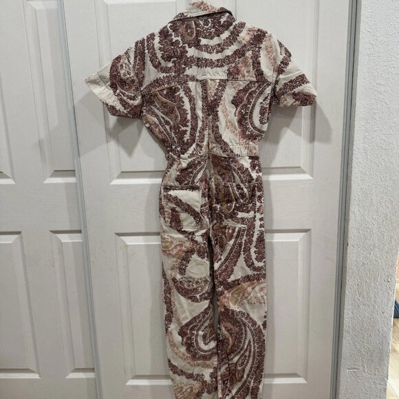 Free People Marci Printed Coverall Utility Jumpsuit, Ivory Multicolor, Xsmall Xs - Picture 6 of 11